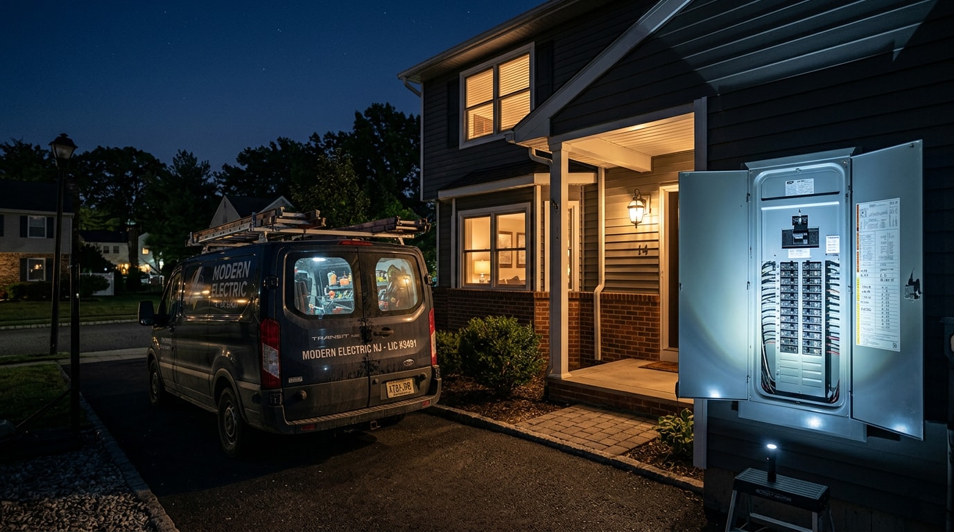 Nighttime emergency electrical service call at a Bergen County New Jersey home