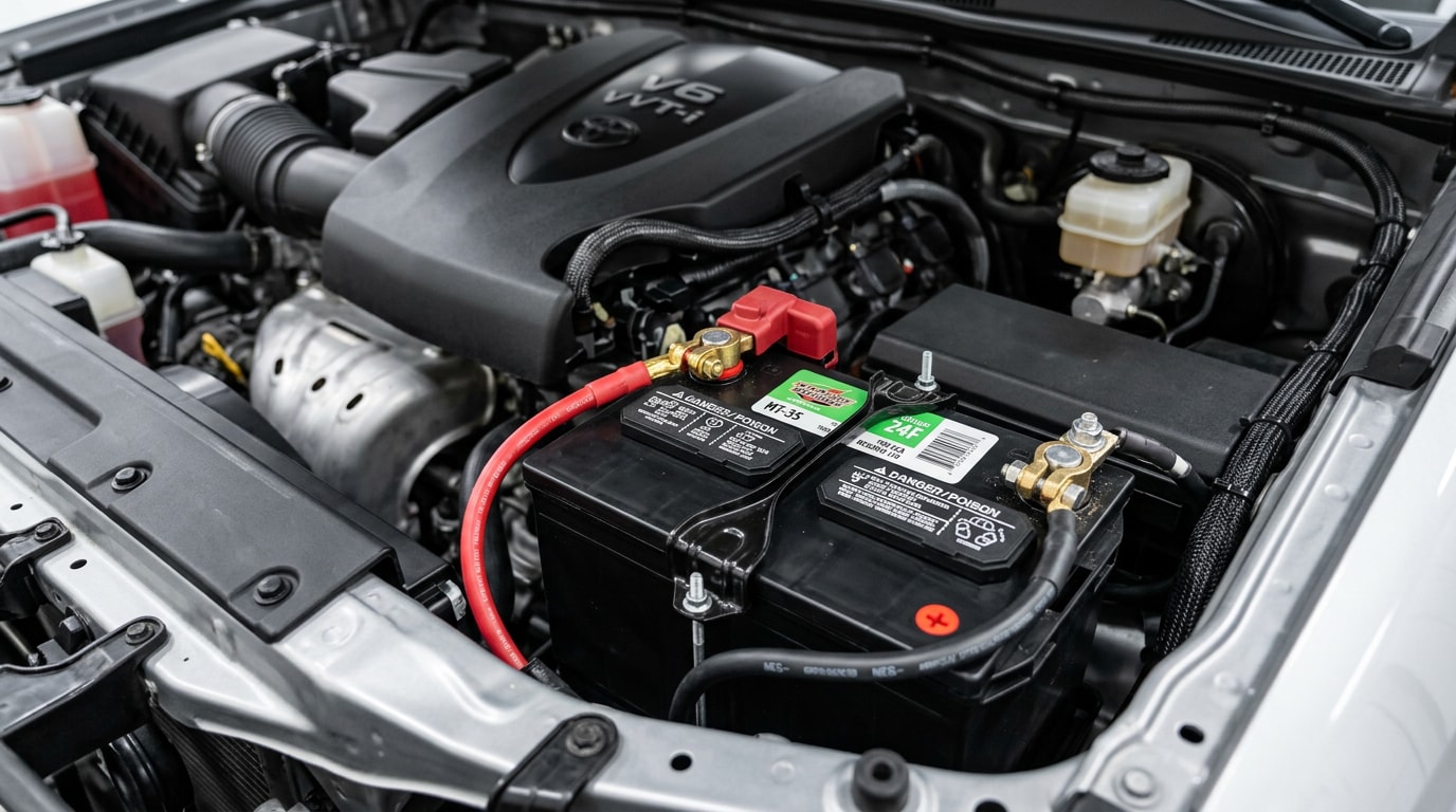 Car battery and terminals after automotive electrical service Car battery and terminals after automotive electrical service