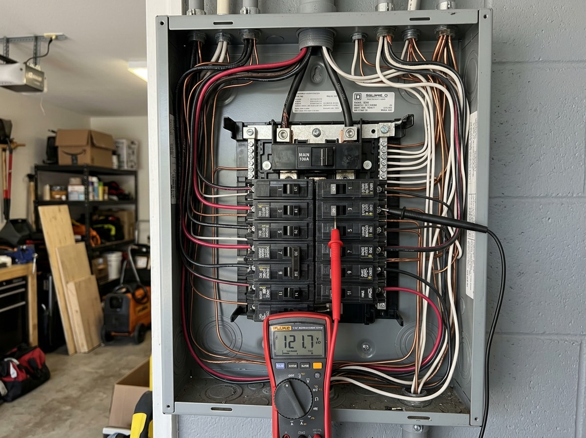 Licensed Passaic County electrician testing a residential electrical panel
