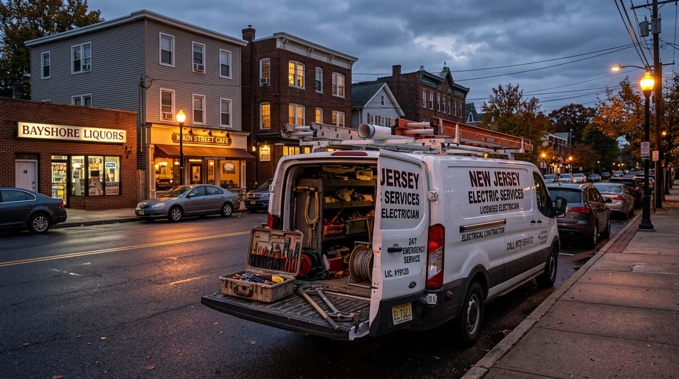 Electrical field service van parked at a Passaic County, NJ job site