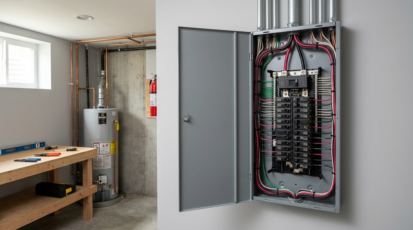 Newly installed electrical panel with labeled breakers in a Union County, NJ home