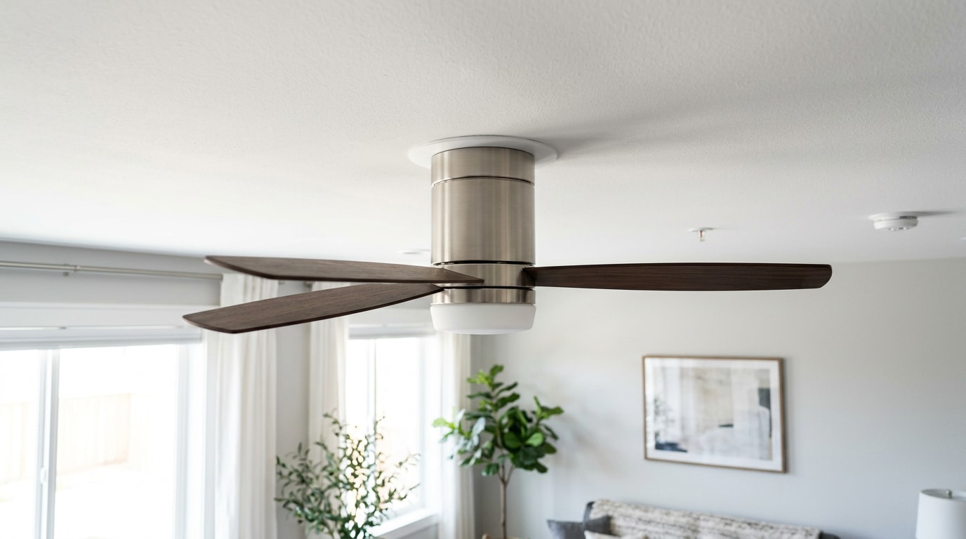 Ceiling fan with light kit properly installed on a residential ceiling