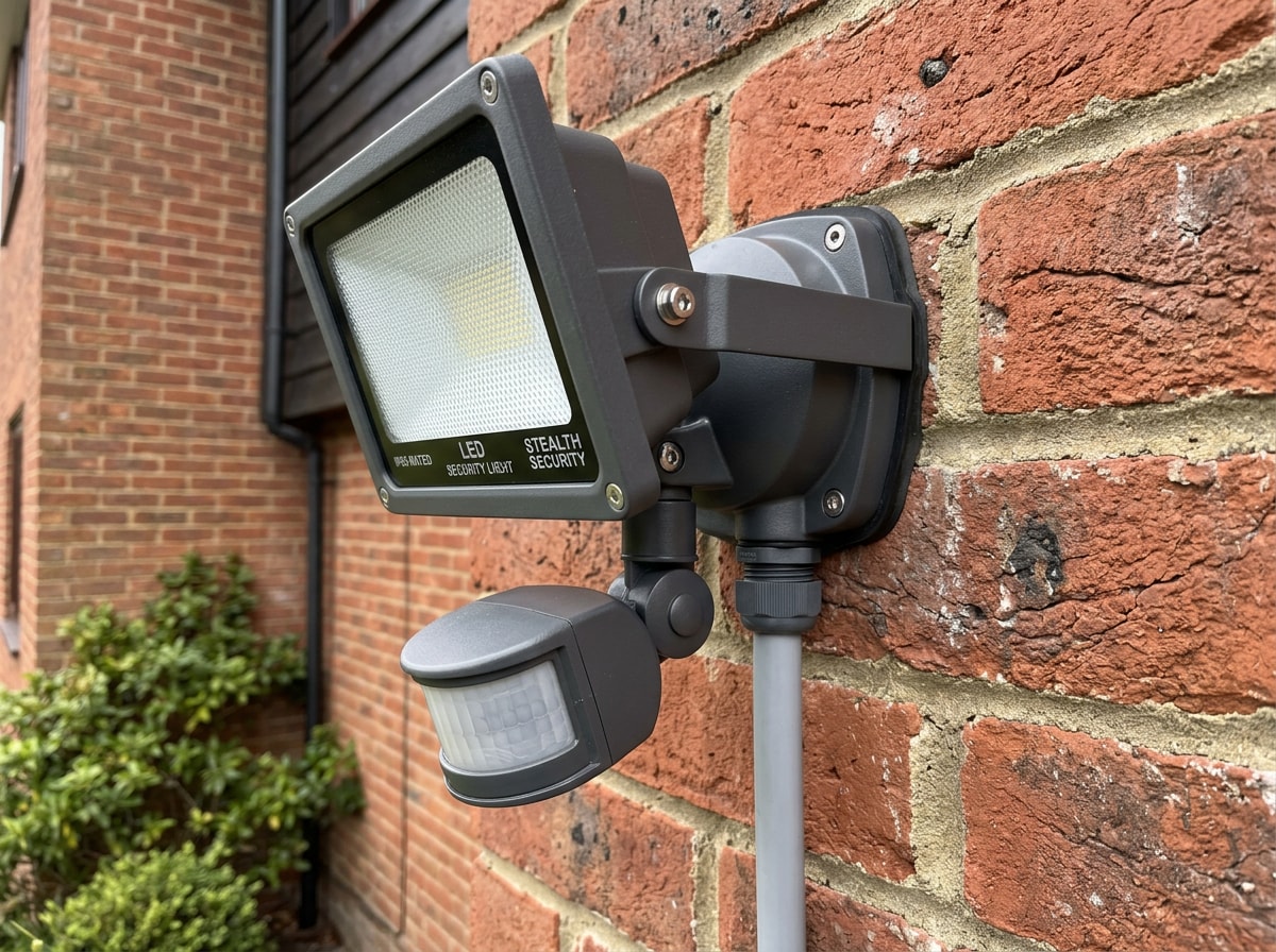 Weatherproof LED security light mounted on an exterior wall in Sussex County, NJ