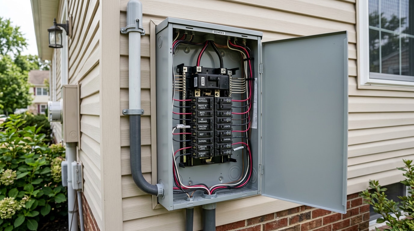 Newly installed residential electrical panel on a Morris County, NJ home