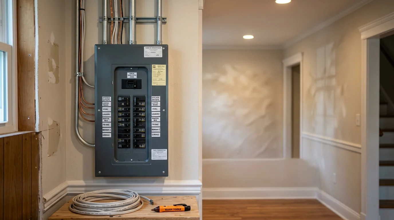 Electrician installing wiring in a residential home