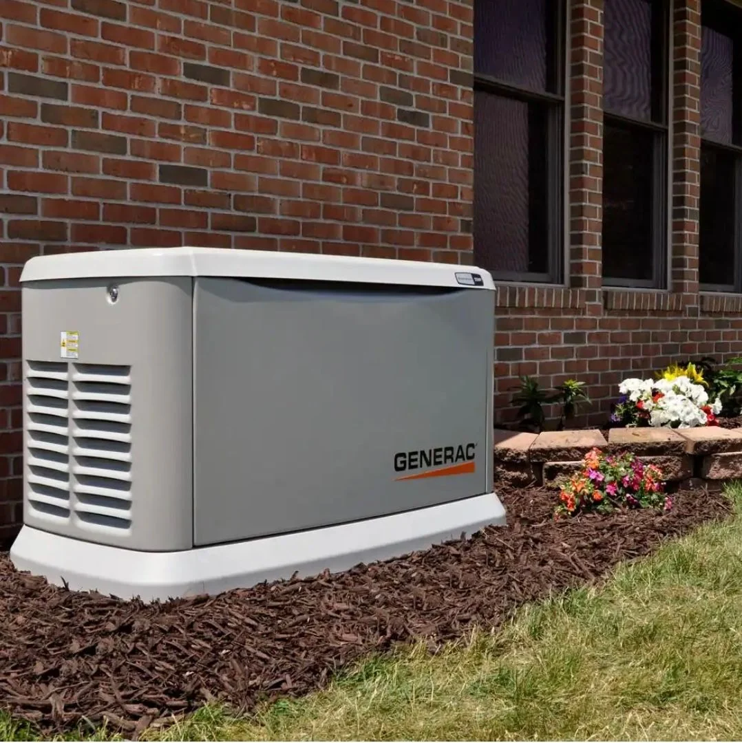 Professional electrician installing a residential backup generator outside a Morris County home