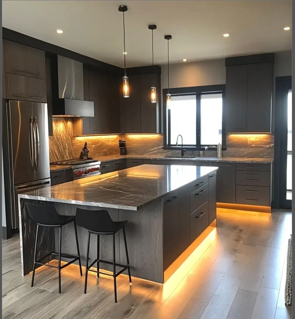 Modern light fixtures installed in a residential kitchen